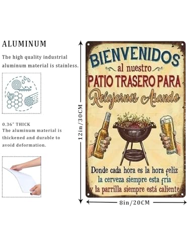 Funny Spanish Patio Sign - 8x12 Inch Metal Wall Decor