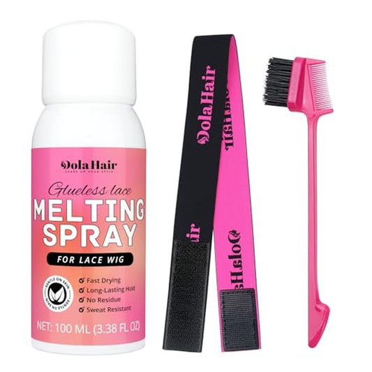 Dolahair Lace Melting Spray for GlueLess Wigs lace Bond Melting Spray Bond Adhesive Wig Glue Spray (Melting Spray/1 Band/1 Brush)