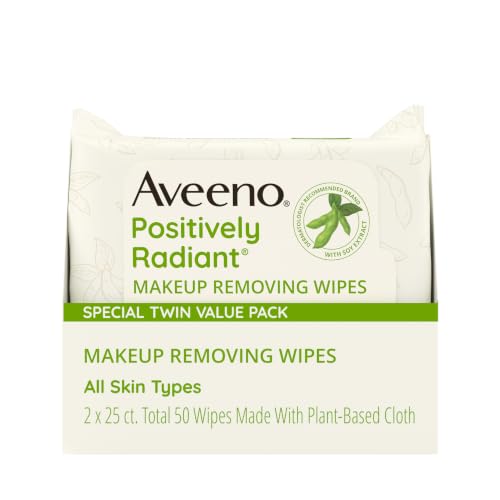 Aveeno Positively Radiant Makeup Remover Wipes - Twin Pack 50 Ct