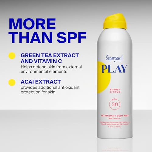 Supergoop! PLAY Antioxidant Body Mist Vitamin C -SPF 50 PA++++ Broad Spectrum Sunscreen - Body Spray - Great for Active Days