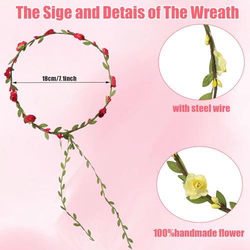15 Pcs Colorful Flower Crown Headbands for Women & Girls
