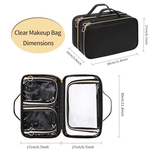 OCHEAL Double Layer Travel Makeup Bag - Clear Large Cosmetic Organizer