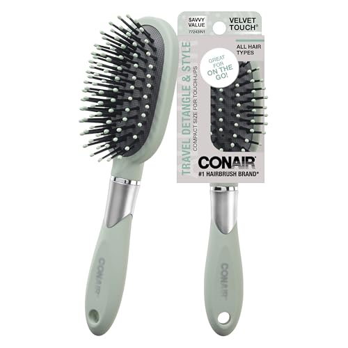 Conair Velvet Touch Cushion Hair Brush - Travel Detangler for All Hair Types - Sage Green