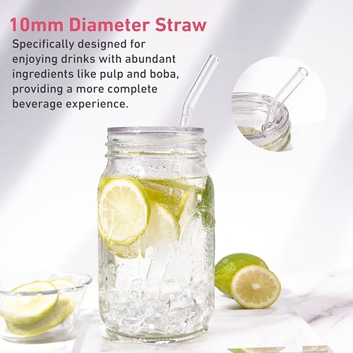 LUVCOSY Reusable Mason Jar Lids with Glass Straw Hole - 2-Pack