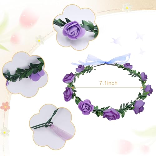 AmFor 11 Pcs Multicolor Rose Flower Wreath Crown Headband Garland for Festivals & Weddings