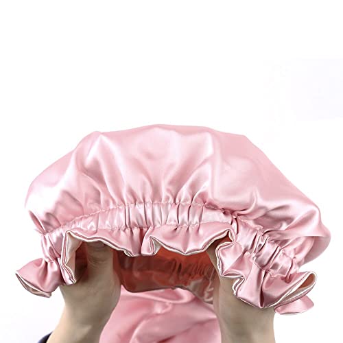 ELIHAIR Kids Long Satin Bonnet - Adjustable Sleep Cap for Curly Hair, Pink