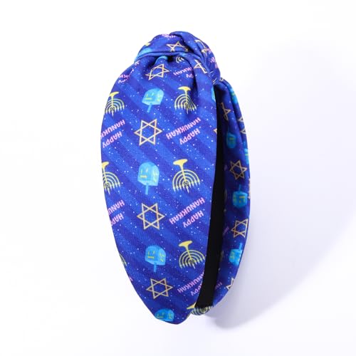 Blue Hanukkah Headband with Dreidl, Menorah & Star of David