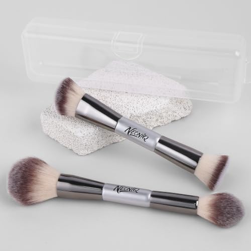 NEONIQ Silver Double Ended Face Makeup Brush Set - 2 Pcs, Multi-Functional