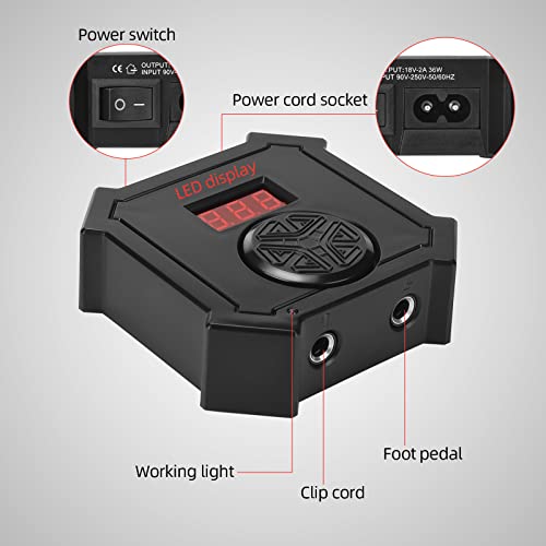 ATOMUS Tattoo Power Supply Kit with Wireless Pedal & Clip Cord