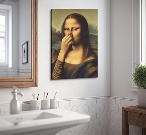 Funny Vintage Mona Lisa Bathroom Wall Art - 8x10 Canvas Print