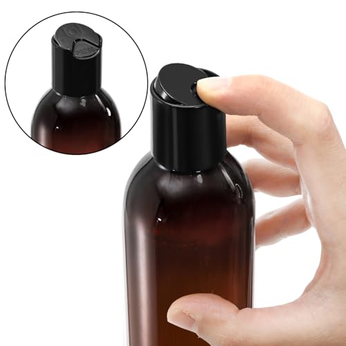 Bekith 16 Pack 8oz Amber Plastic Bottles with Disc Top Caps