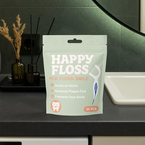 Happy Floss 2-in-1 Dental Floss Picks, Unflavored for Sensitive Gums, 150 Ct