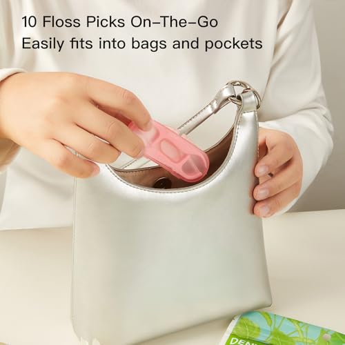 Green Mint Dental Floss Picks with 2 Travel Cases & 65 Refills - LIAMOSS