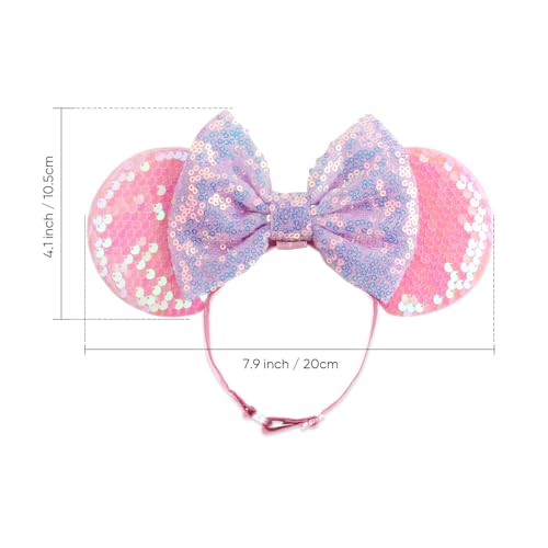 AQOKKA 2 Pcs Mouse Ears Headbands with Bow for Women, Cosplay & Party Accessories, Blue & Pink