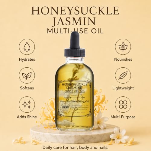 Beaute de Provence Honey Suckle Jasmine Multi-Use Face, Body & Hair Oil - Hydrates and Nourishes with Apricot & Coconut Oil - 4 Fl Oz
