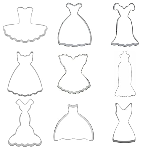 Comais Mini Wedding Dress Cookie Cutters Set - 9 Pcs Stainless Steel