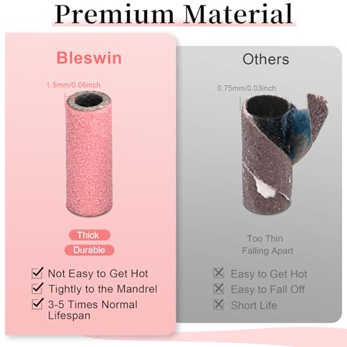Pink 240 Grit Nail Sanding Bands Set for Drill Bits - 100PCS + 2 Mini 3mm Mandrels