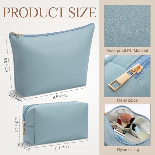 Kigeli 2-Pack Blue Waterproof PU Leather Makeup & Toiletry Bags