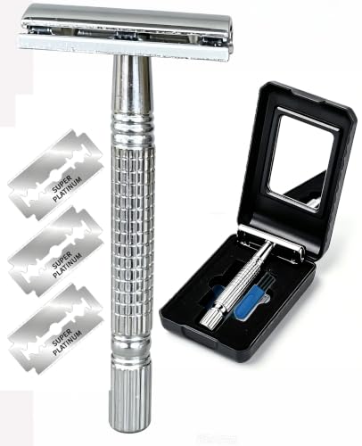 Double Edge Safety Razor with 3 Platinum Coated Blades