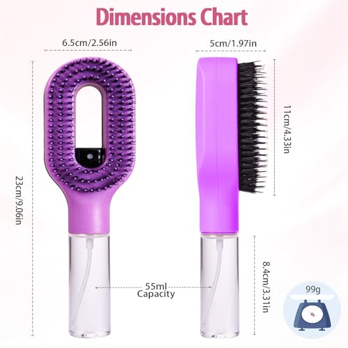 2-in-1 Purple Hair Brush with Water Spray - Detangler for Frizz Control