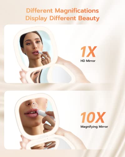 Benbilry LED Compact Travel Makeup Mirror, 1X/10X Magnification, 3-Color Light