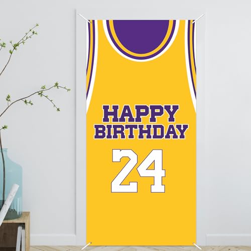 24th Birthday Basketball Banner Backdrop - Purple & Gold Decor