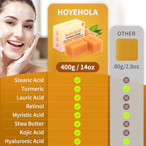 HOYEHOLA Kojic Acid & Turmeric Soap Bar for Dark Spots - 4 Pack
