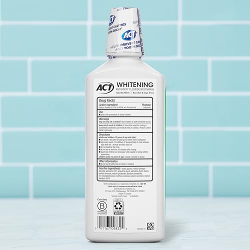 ACT Whitening Anticavity Fluoride Mouthwash - Gentle Mint, 16.9 Fl Oz (Pack of 1)