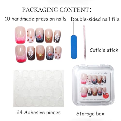 Reusable Handmade Medium Square Press-On Nails O901 / M - Salon Quality, French Tip & 3D Decor
