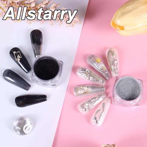 Allstarry Chrome Nail Powder Set - 2pcs Black & Silver Mirror Effect