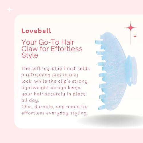 LOVEBELL Blue Sparkle Hair Claw Clip - Large 4" - Strong Hold, Non-Slip Grip