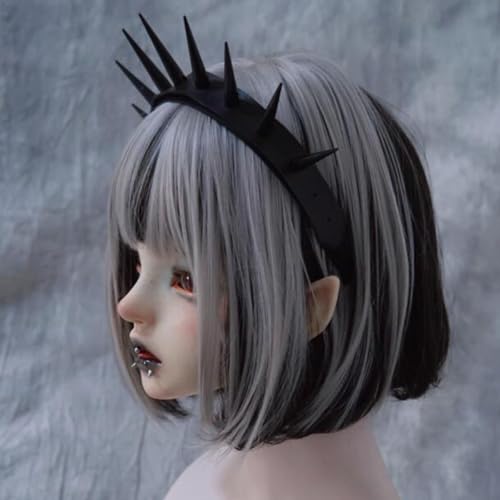 Gothic Spiked Leather Headband for Women - HD Black