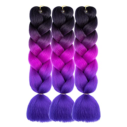 AFNOTE Ombre Purple Braiding Hair Extensions 24 Inch for Women & Girls - Pack of 3