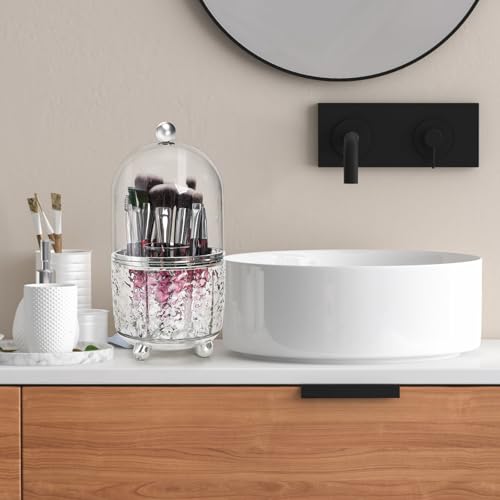 Eorbow 360° Rotating Makeup Brush Holder with Lid, Dustproof Organizer