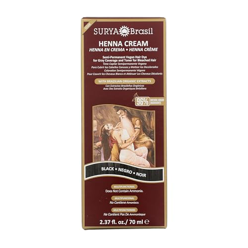 Surya Brasil Henna Cream Hair Color - Black, Vegan & Natural, 2.37 oz