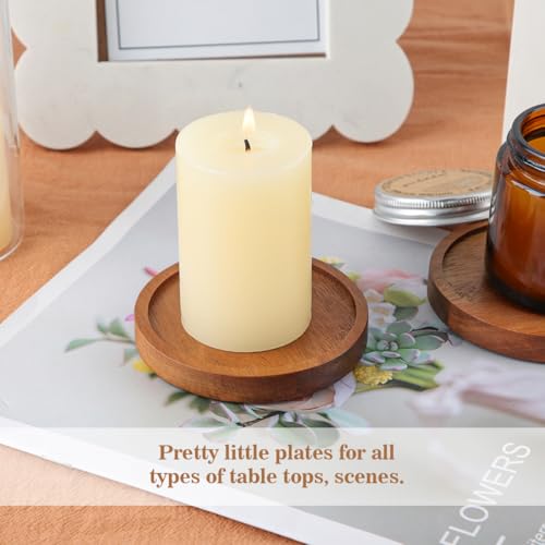 Wooden Candle Holders Set of 2 - Rustic Acacia Pillar Stands
