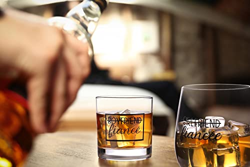 Engagement Gift Set - Couples Wine & Whiskey Glasses for Him & Her