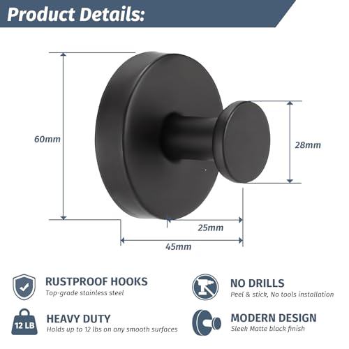 Suction Cup Shower Hooks for Towel & Robe - Waterproof, Heavy Duty, 2 Pcs