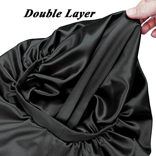 Awefeel X-Large Satin Bonnet for Long Hair - Black Jumbo Sleep Cap