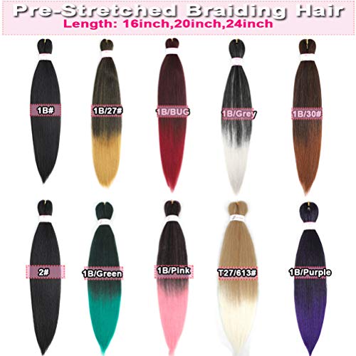 BEFUNNY 20 Inch Pre Stretched Braiding Hair - 8 Packs Ombre Black to Burgundy Red T1B/BUG