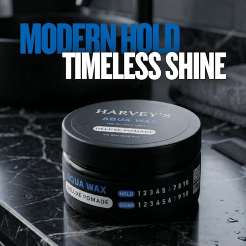 Harvey's Aqua Wax Deluxe Pomade 100g – Strong Hold, High Shine, Water-Based