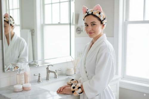Orange 3-Pack Cat Ears Spa Headbands for Face Washing - One Size