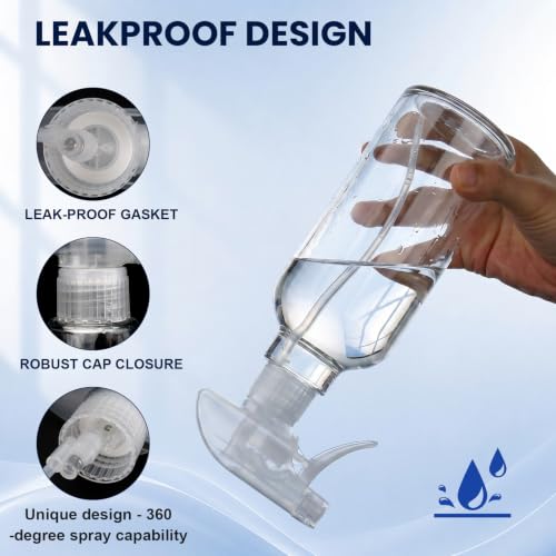 Hethyo 16.9oz Glass Spray Bottles 2 Pack - Clear, 360° Any-Angle Spray