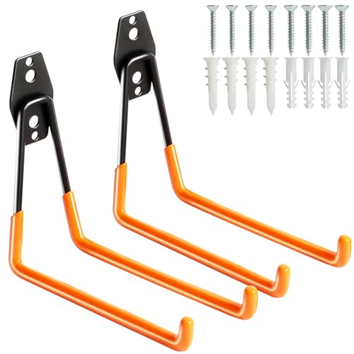 Heavy Duty Garage Hooks - 2 Pack Metal Wall Mount Storage Hooks for Tools & Ladders