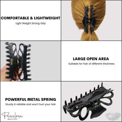 Parcelona French Double Loop Hair Claw Clip 4.25 Inch Celluloid Acetate Black