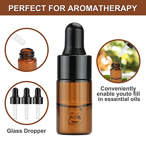 Pack of 100 - 3ml Amber Glass Dropper Bottles with Pipettes