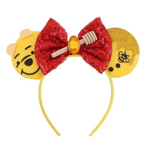 Yellow Bee Mouse Ears Headband with Sequin Bow for Costume & Party