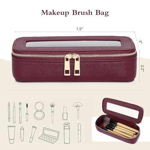 Pinkmik Burgundy Slim Clear Travel Makeup Brush Case Waterproof Organizer