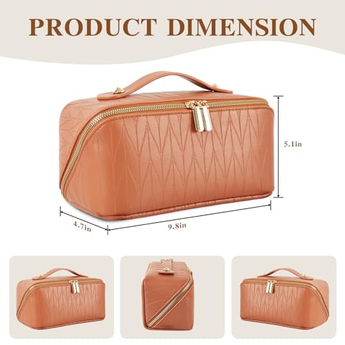 Large Capacity Wheat-Brown Travel Makeup Bag - Waterproof Organizer