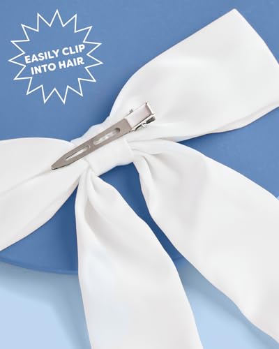 Bride to Be White Satin Hair Bow with Blue Embroidery - Perfect for Bachelorette Parties